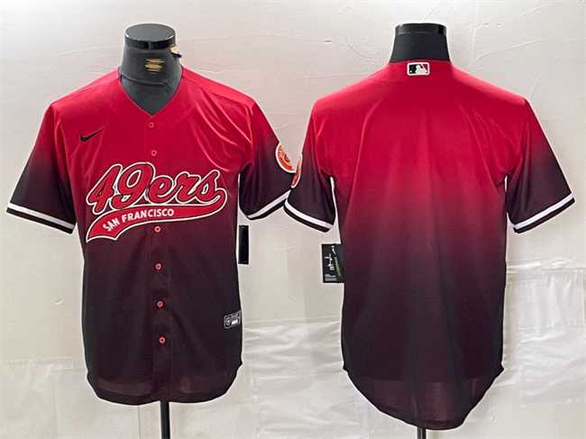 Men%27s San Francisco 49ers Blank Red Black With Patch Cool Base Stitched Baseball Jersey